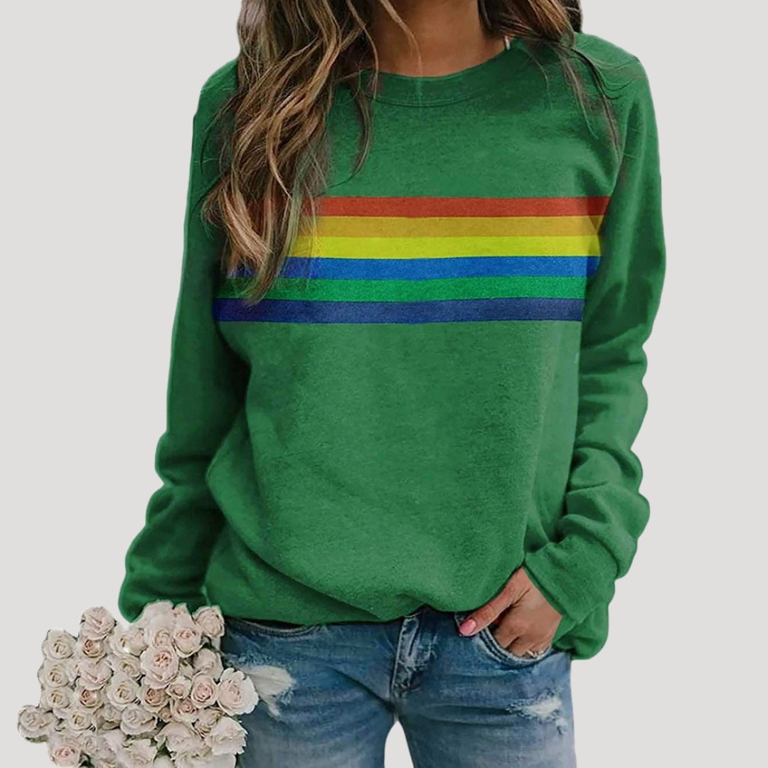 Helene | Damen Frühlings Freizeit-Sweatshirt mit Regenbogenstreifen