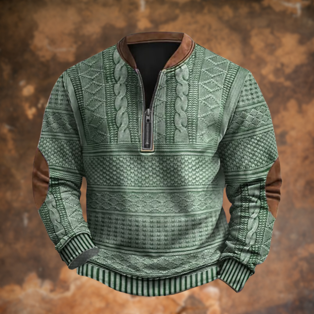 Andreas | Herren Vintage Halb-Reißverschluss Kabelstrickpullover