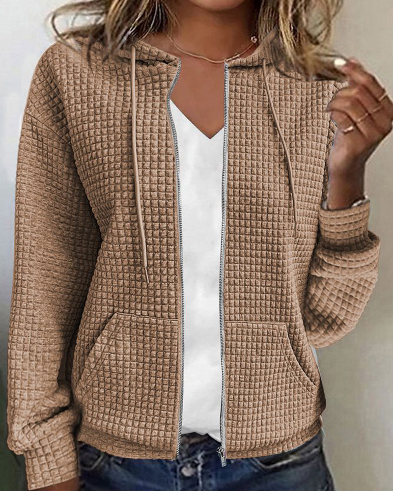 Felicia | Damen Herbst Hoodie Jacke mit Waffelstrick