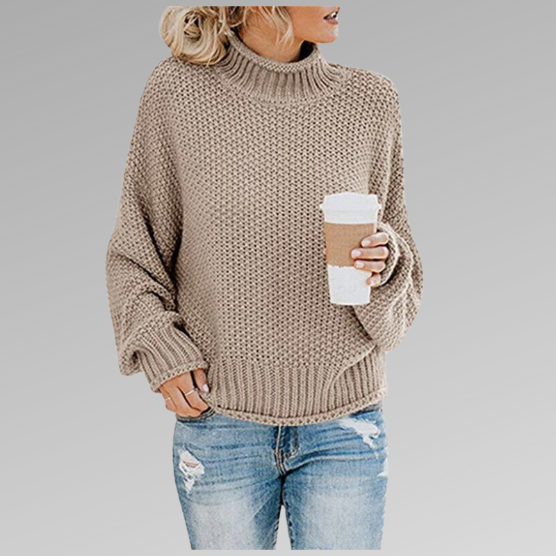 Pauline | Damen Oversize Hochgeschlossener Strickpullover
