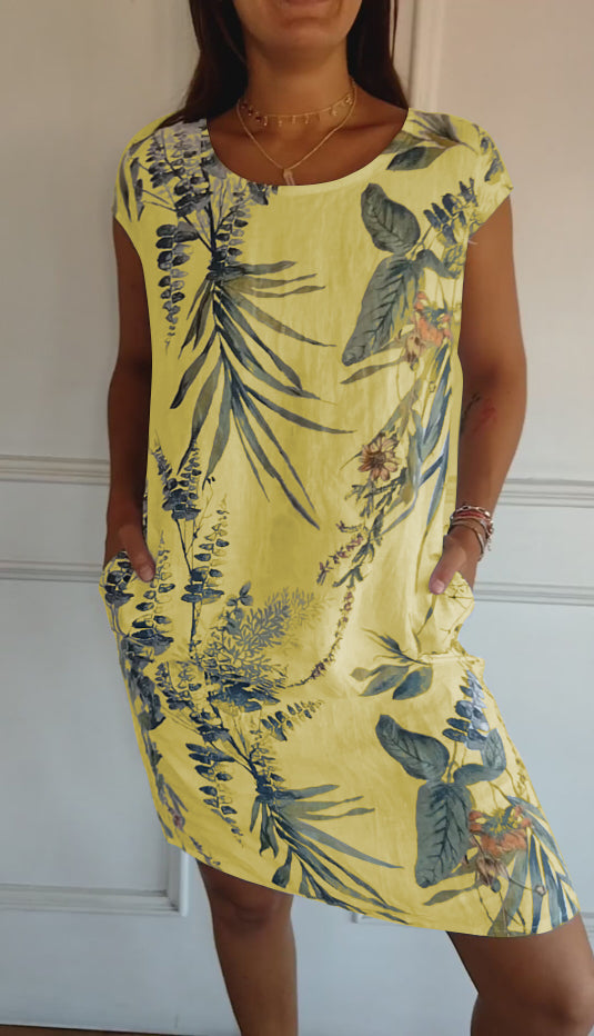 Katharina | Damen Lässiges Sommerkleid mit Blattmuster