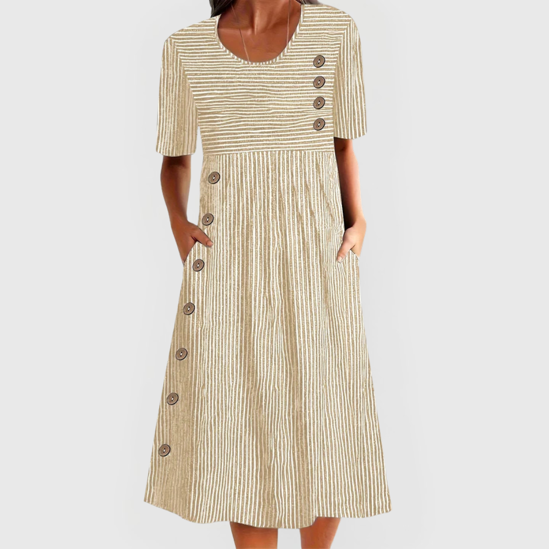 Susanne | Damen A-Linien Midikleid aus Baumwolle mit Streifen