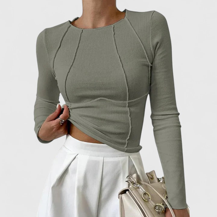 Stefanie | Damen Lässiges Langarmshirt, Enganliegend