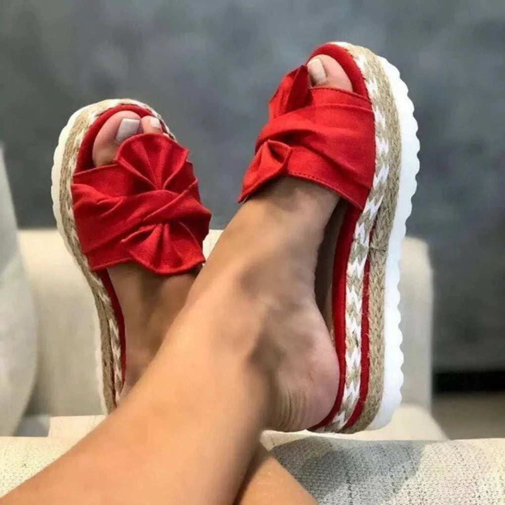 Gabriela | Damen Frühlings Slip-On Plateau-Sandalen mit Schleife