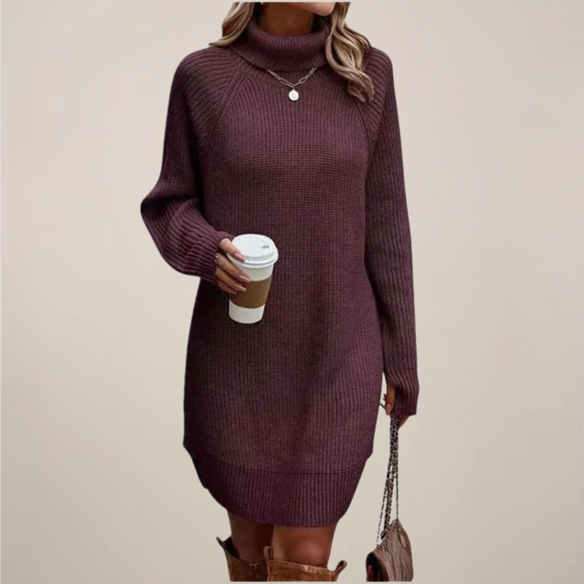 Christa | Damen Rollkragen-Pulloverkleid mit langen Ärmeln