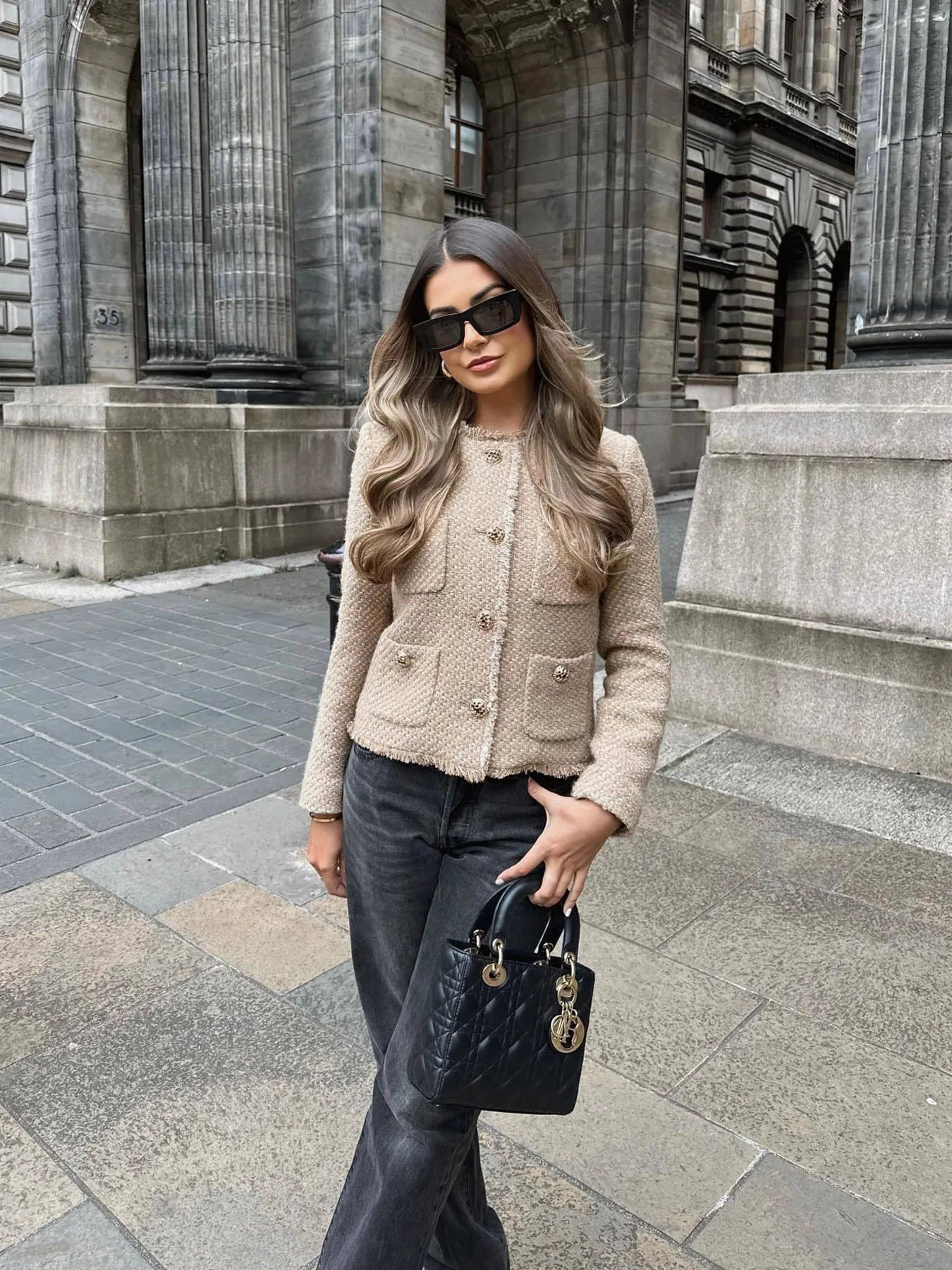 Anke | Damen Kurze Tweed-Jacke mit Knopfleiste