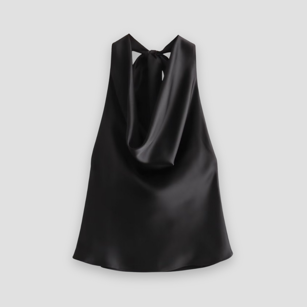 Carolin | Damen Satin-Top mit Drapiertem Halterneck und Offenem Rücken