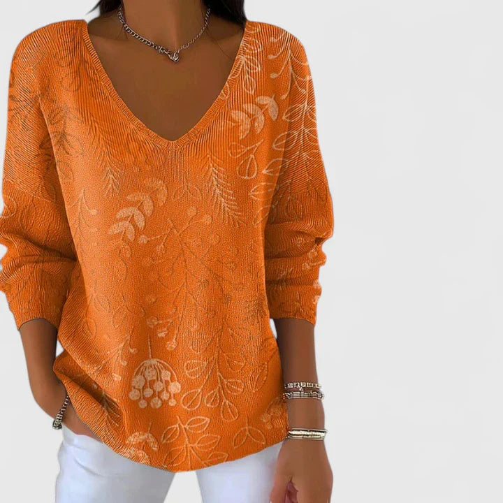 Jessica | Damen Lässiges Oberteil mit V-Ausschnitt und Blumenmuster