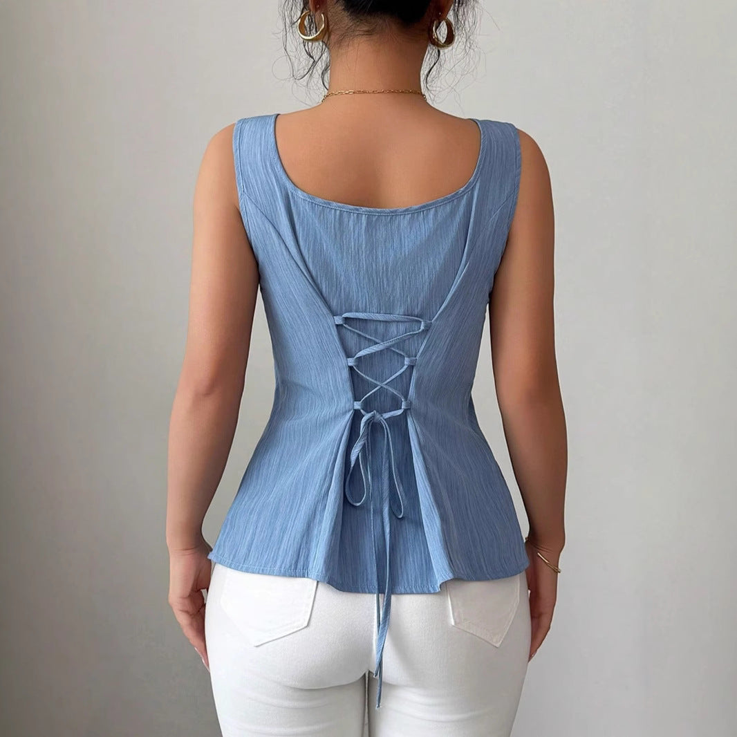 Karin | Damen Frühlings Ärmelloses Enganliegendes Peplum Top