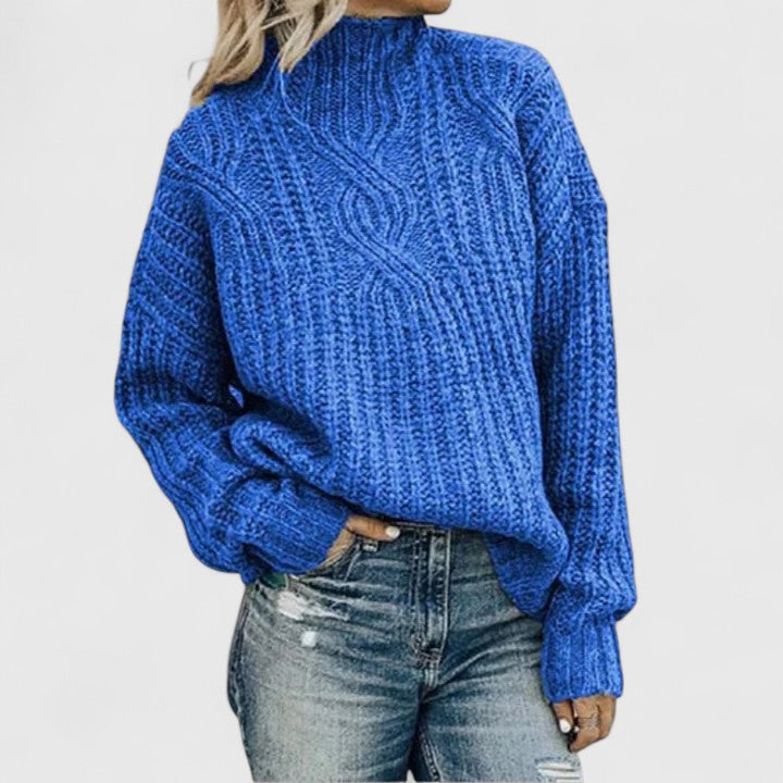 Greta | Damen Gemütlicher Lässiger Pullover mit Hohem Kragen