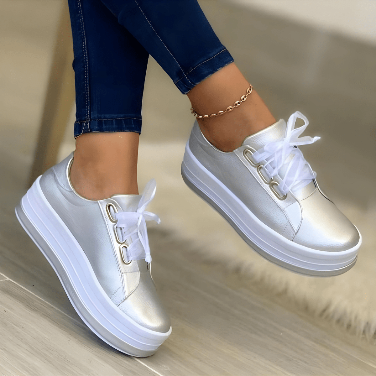 Isabella | Damen Stilvolle Plateausneaker mit Schnürung