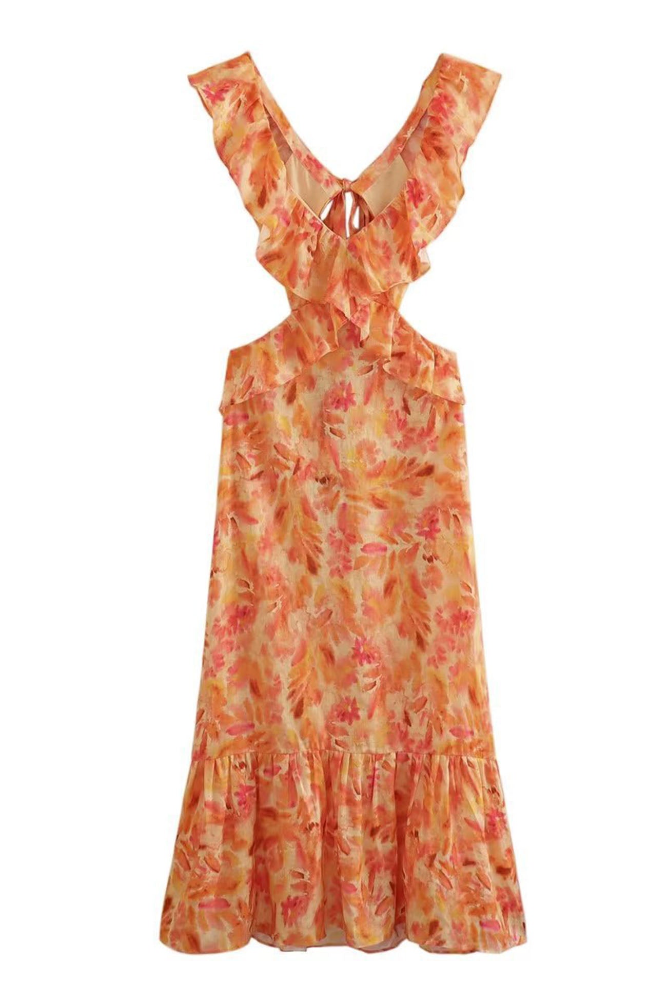 Irina | Damen Floral Elegant Ruffle Maxi Kleid