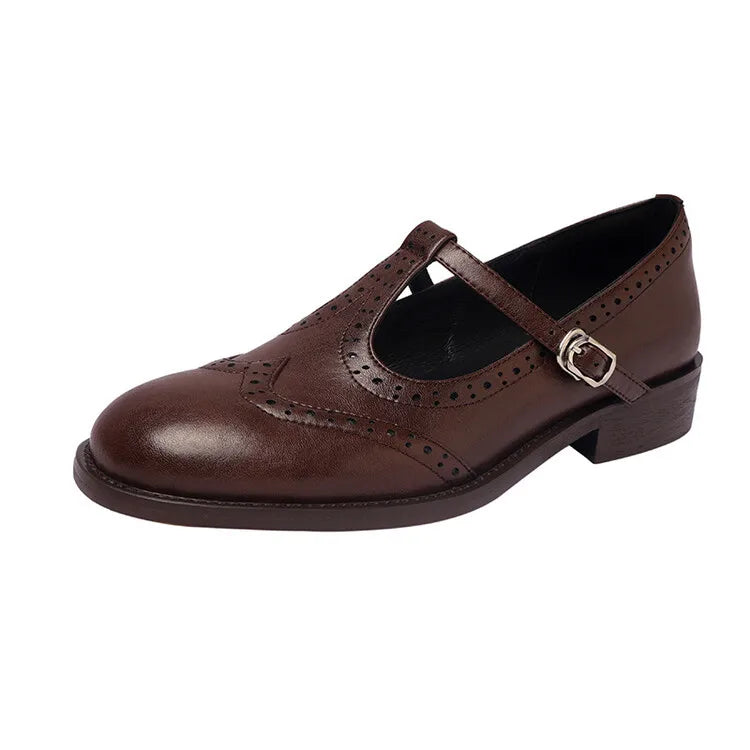 Nadine | Klassische Damen Leder T-Riemchen Schuhe