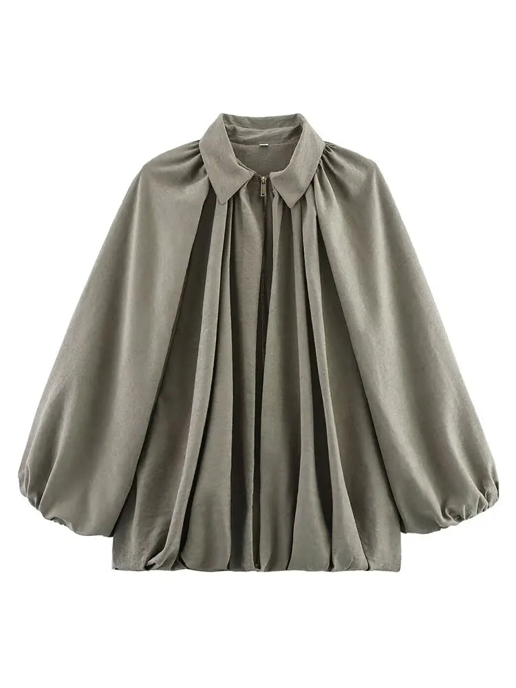 Helga | Damen Bluse mit Plisseefalten und Laternenärmeln
