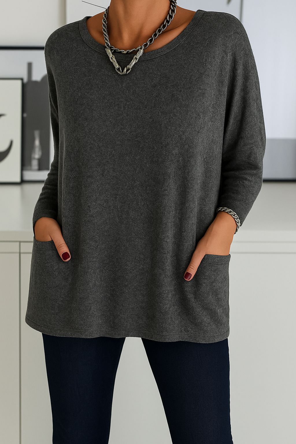 Angela | Damen Lockeres Langarmshirt