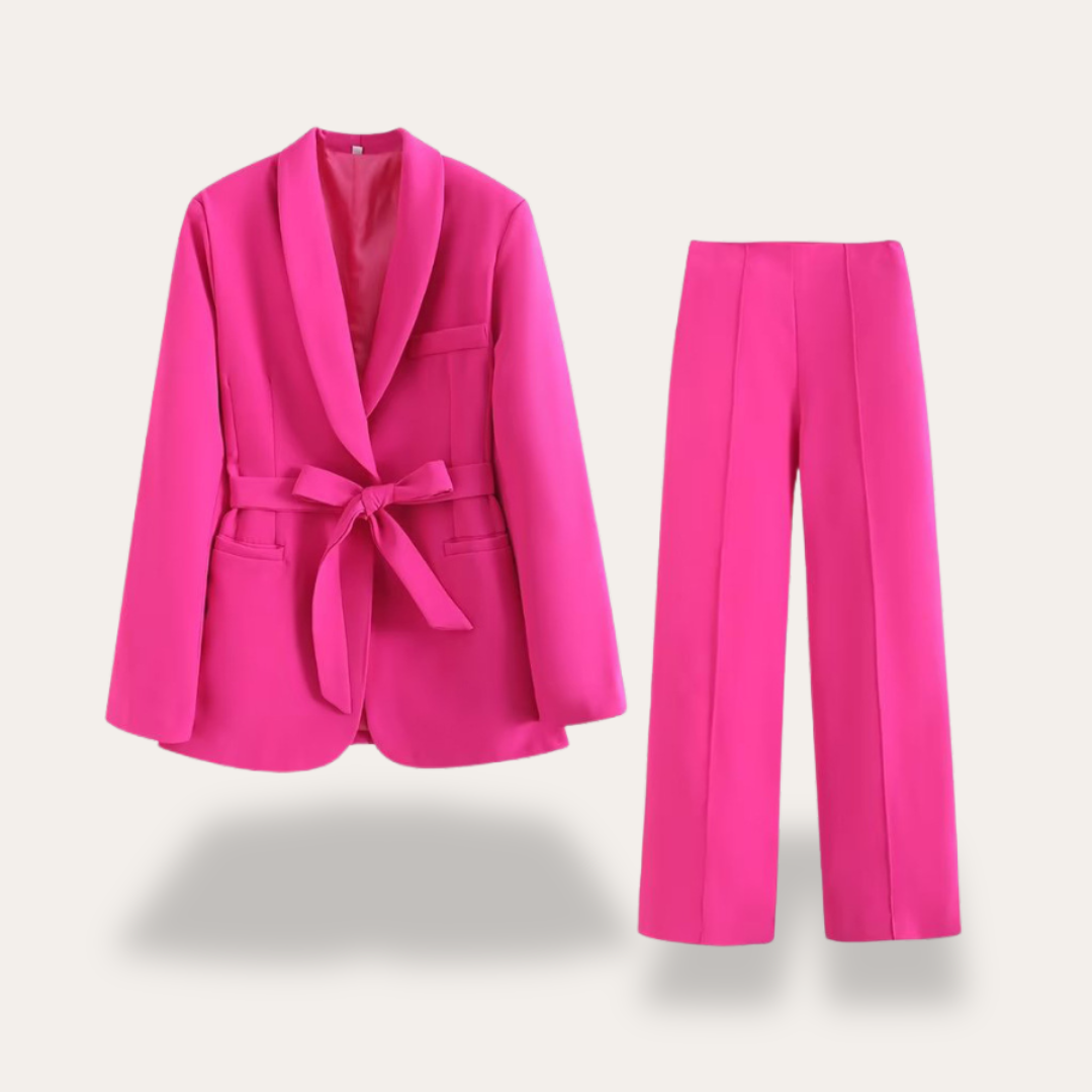 Regine | Damen Blazer mit Gürtel und Weitbein-Hosen, Zweiteiliges Set