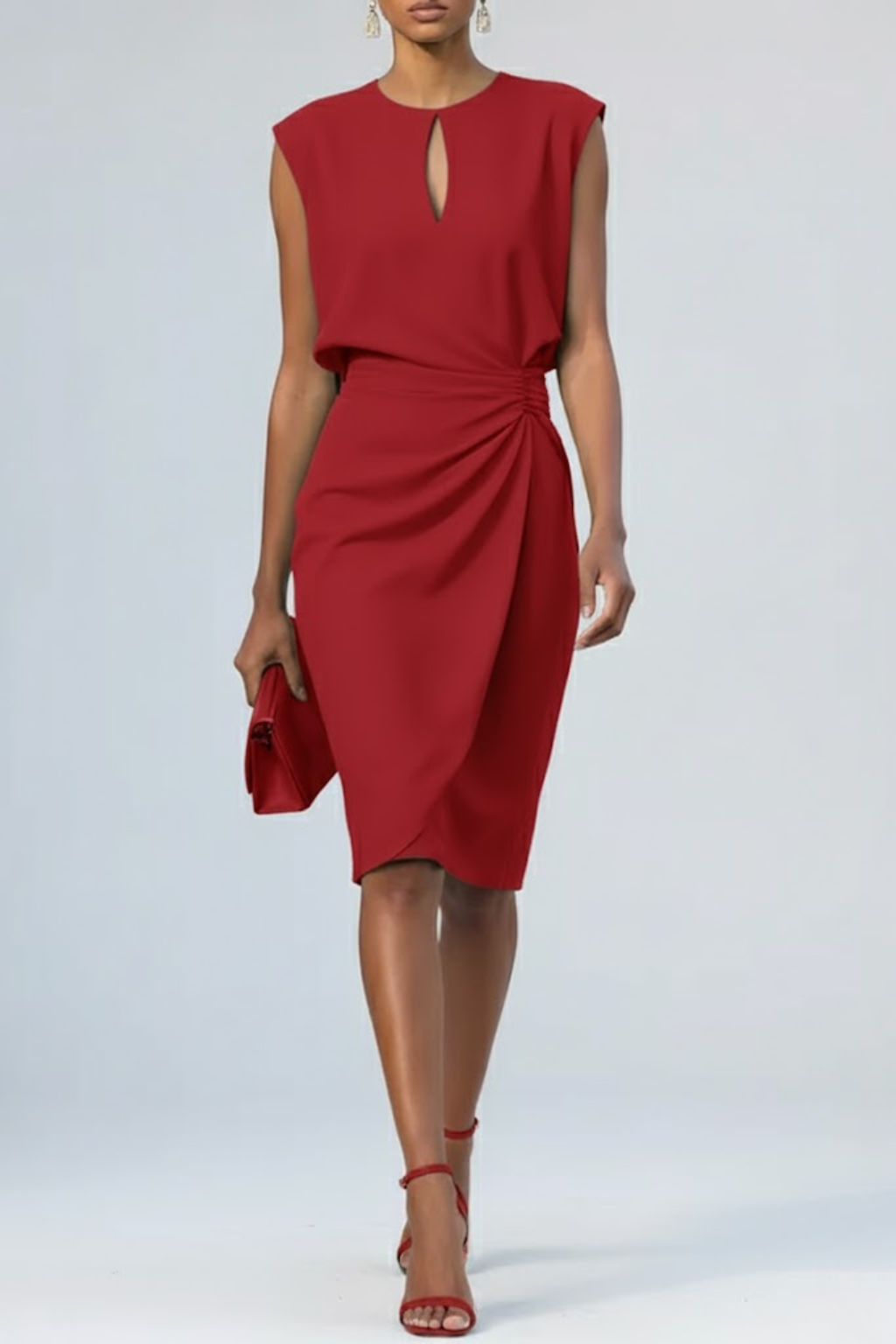 Tamara | Damen Midi-Kleid mit Schlüsselloch-Ausschnitt und Raffung