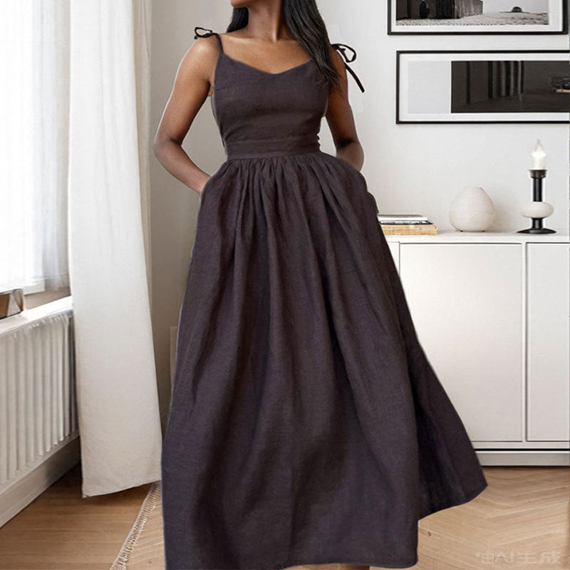 Andrea | Damen Midikleid mit V-Ausschnitt, Rückenausschnitt und Schlitz