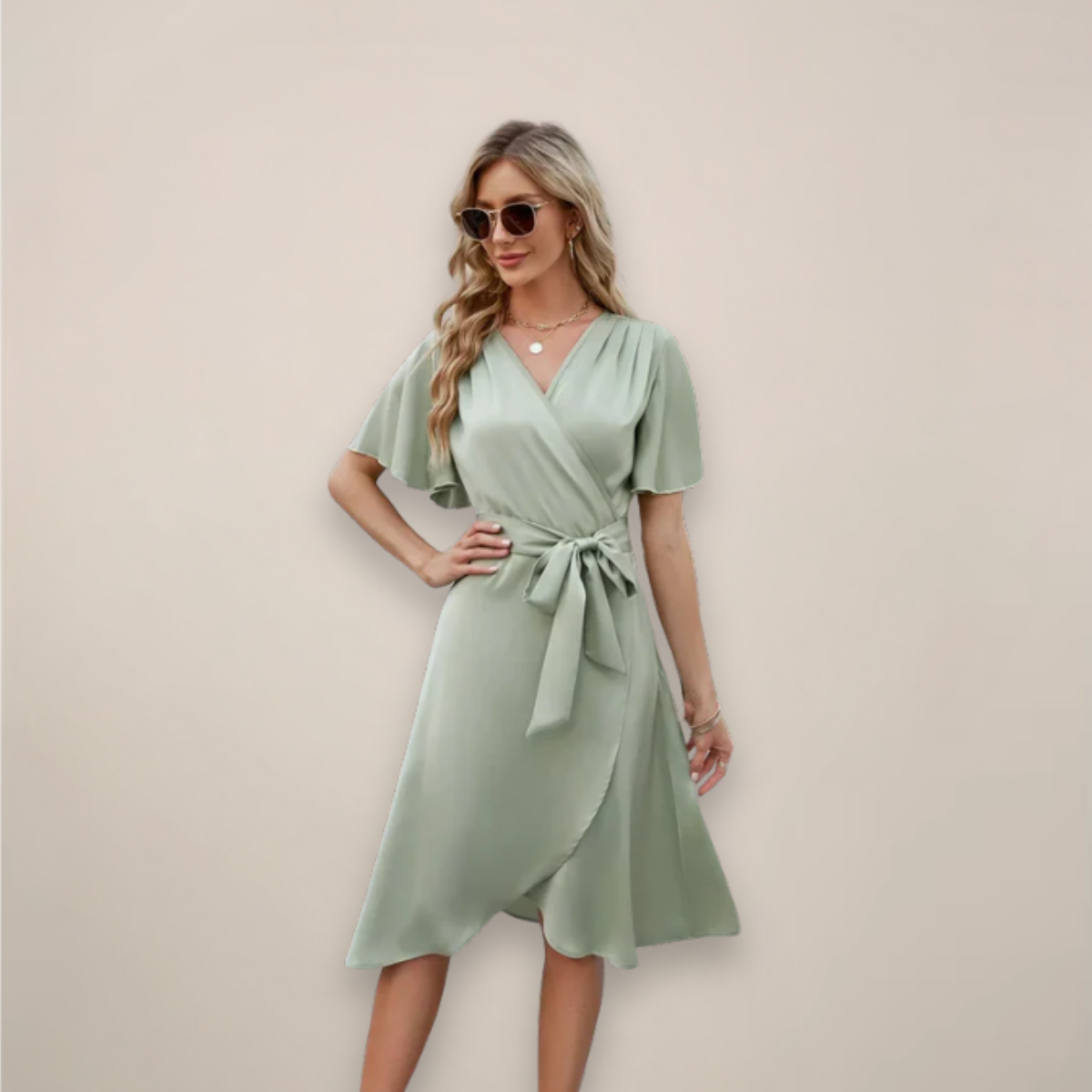 Gabriela | Damen Midi-Wickelkleid mit Frontknoten