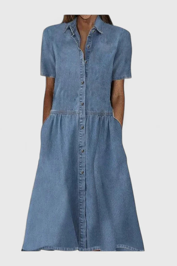 Nicole | Damen Midikleid mit Knopfleiste und Kurzärmeln