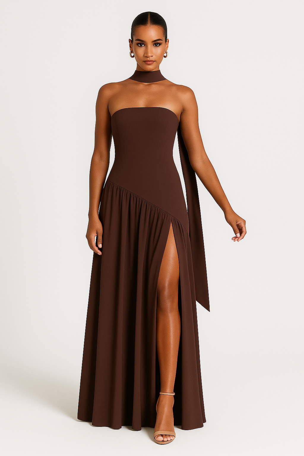 Kirsten | Damen Stilvolles Trägerloses Schlitz Maxi Kleid