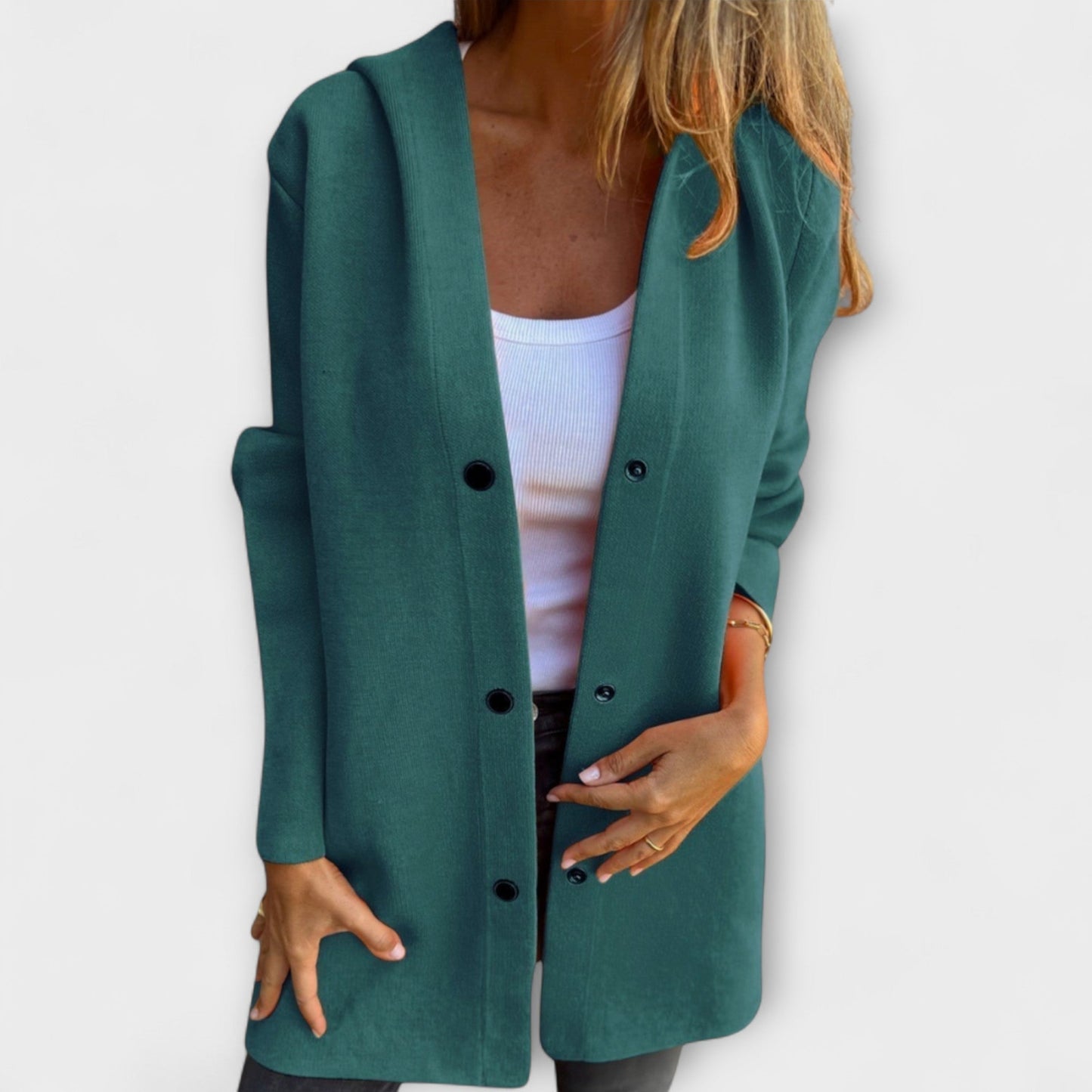 Sandra | Damen Lässige Kapuzenjacke mit Knopfleiste
