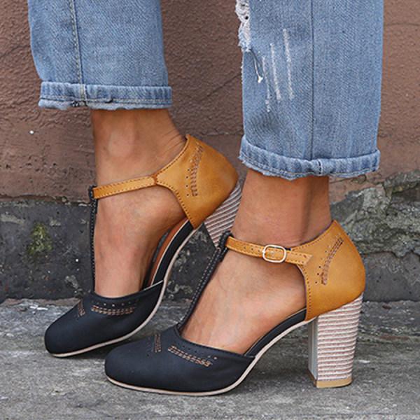 Annika | Damen Bequeme T-Riemen-Pumps mit Blockabsatz