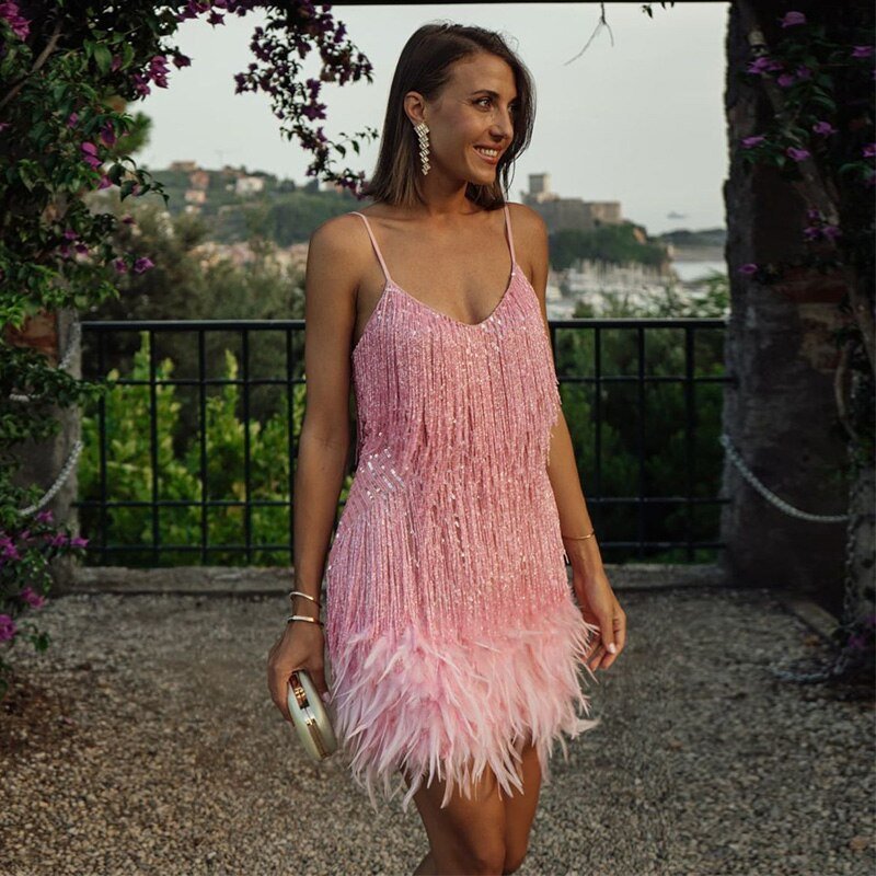 Theresa | Damen Sommer Cocktail-Minikleid mit Figurbetonenden Pailletten