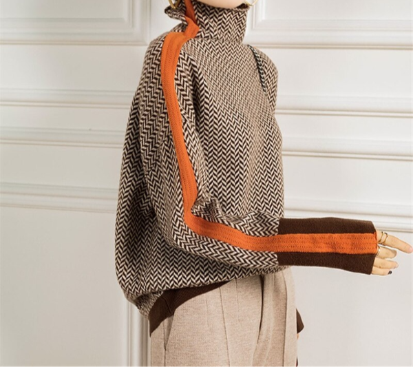 Sabine | Damen Luxus Fischgrät Rollkragenpullover