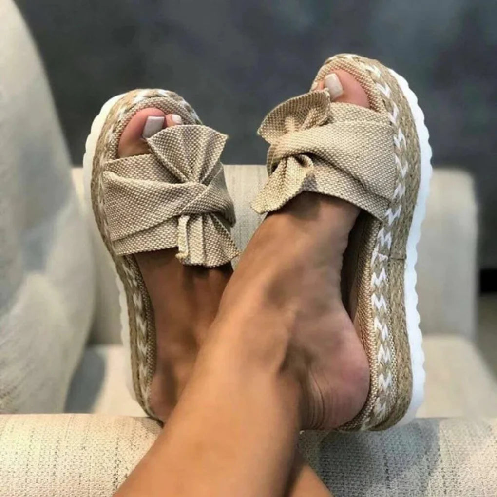 Gabriela | Damen Frühlings Slip-On Plateau-Sandalen mit Schleife
