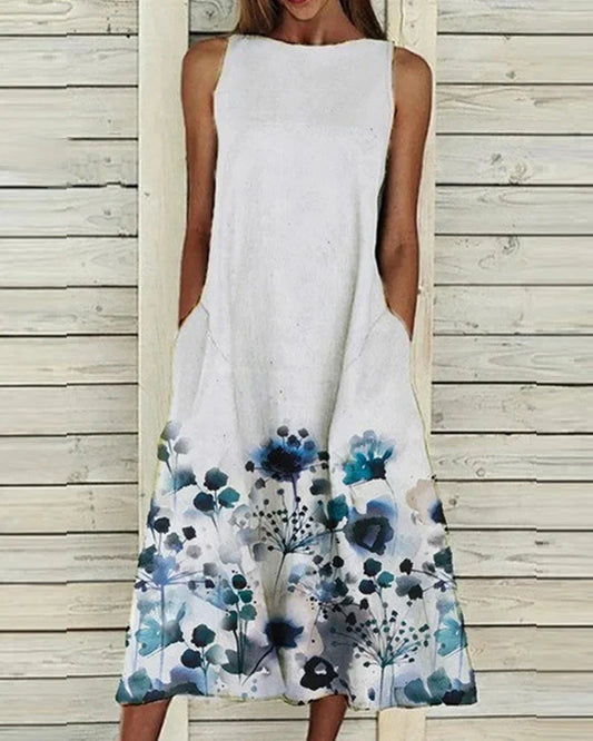 Carolin | Damen Ärmelloses Kleid mit lockerem Schnitt und Druckmuster
