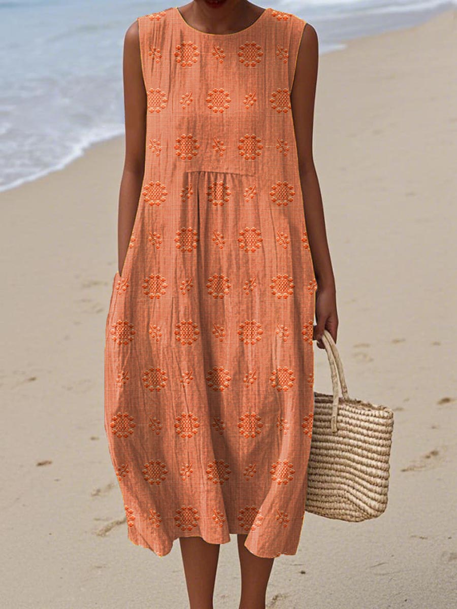 Beatrice | Damen Ärmelloses Boho-Midikleid für den Strand