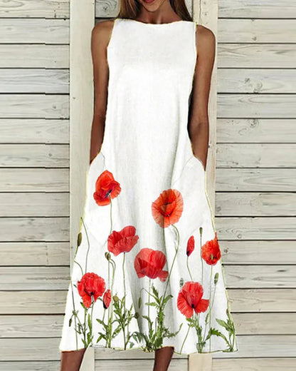 Carolin | Damen Ärmelloses Kleid mit lockerem Schnitt und Druckmuster