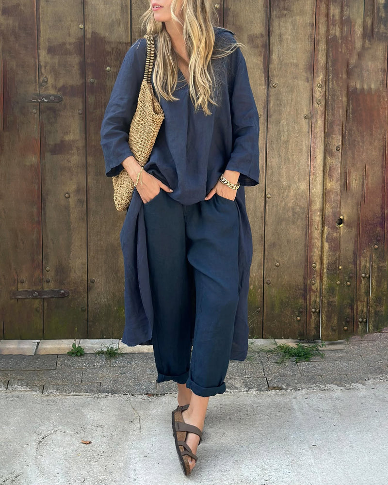 Kerstin | Damen Boho Langtop mit passender Hose Set