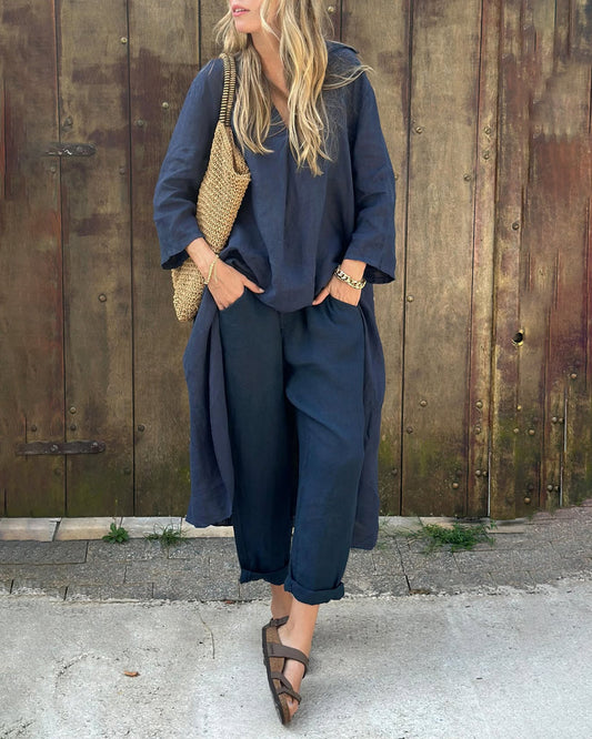 Kerstin | Damen Boho Langtop mit passender Hose Set