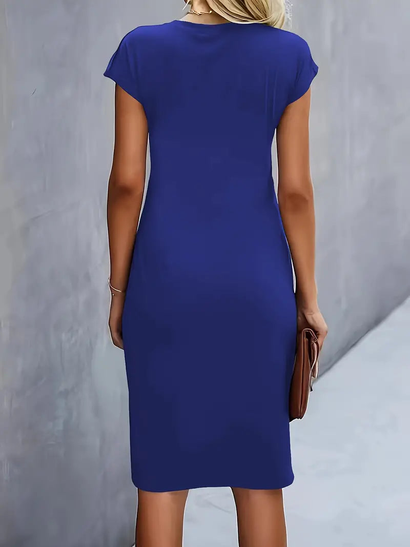 Claudia | Damen Midikleid mit kurzen Ärmeln und Raffung