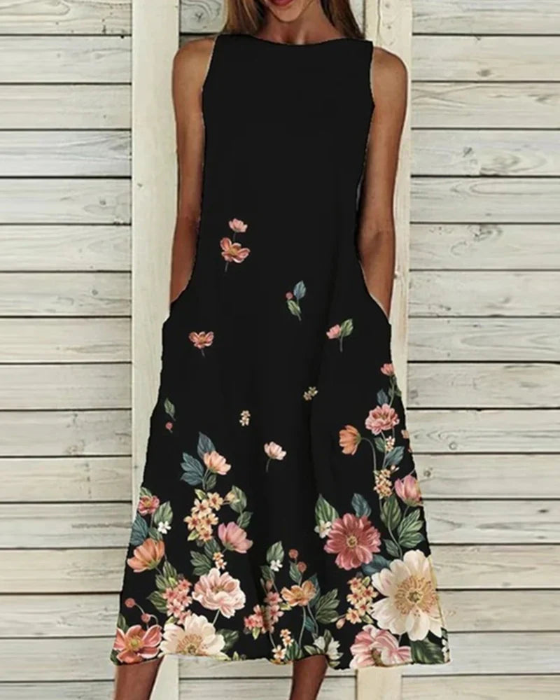 Carolin | Damen Ärmelloses Kleid mit lockerem Schnitt und Druckmuster