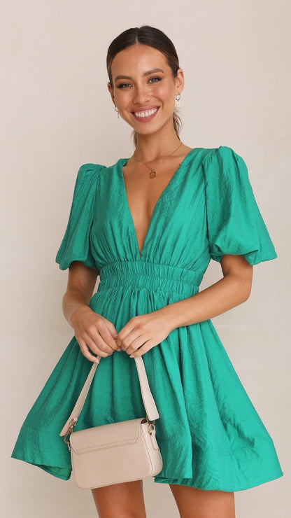 Barbara | Damen Frühlings-Minikleid mit Puffärmeln