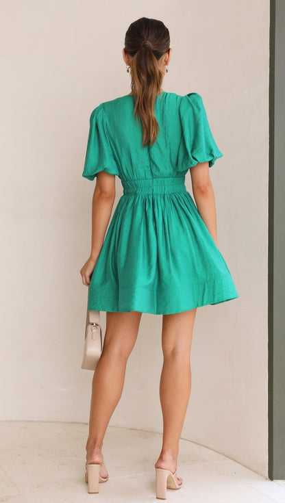 Barbara | Damen Frühlings-Minikleid mit Puffärmeln