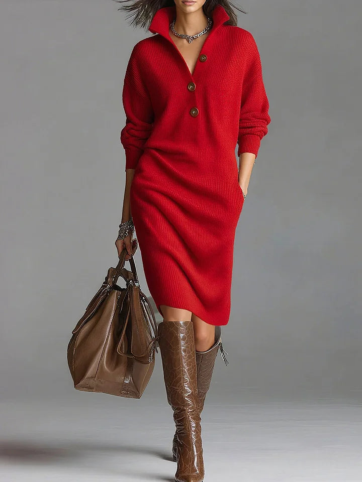 Victoria | Damen Midikleid mit Knopfleiste und Rippstruktur