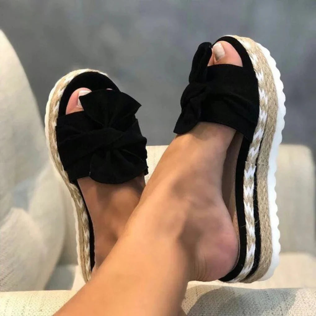 Gabriela | Damen Frühlings Slip-On Plateau-Sandalen mit Schleife