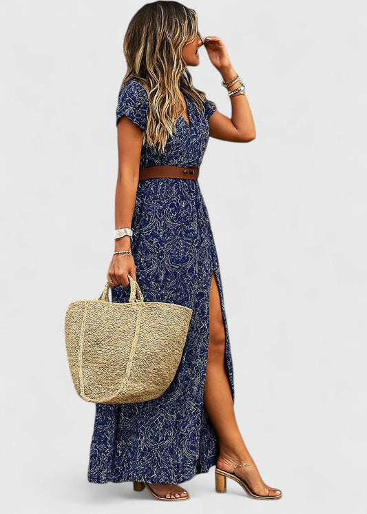 Natalie | Damen Lässiges Boho-Maxikleid mit V-Ausschnitt