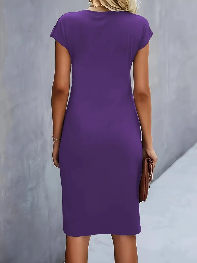 Claudia | Damen Midikleid mit kurzen Ärmeln und Raffung