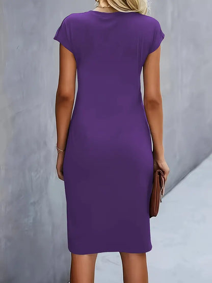 Claudia | Damen Midikleid mit kurzen Ärmeln und Raffung