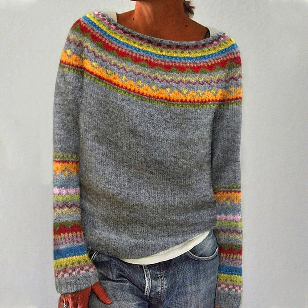 Nadine | Damen Warmer Herbst Strickpullover mit Rundhalsausschnitt