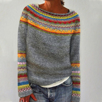 Nadine | Damen Warmer Herbst Strickpullover mit Rundhalsausschnitt