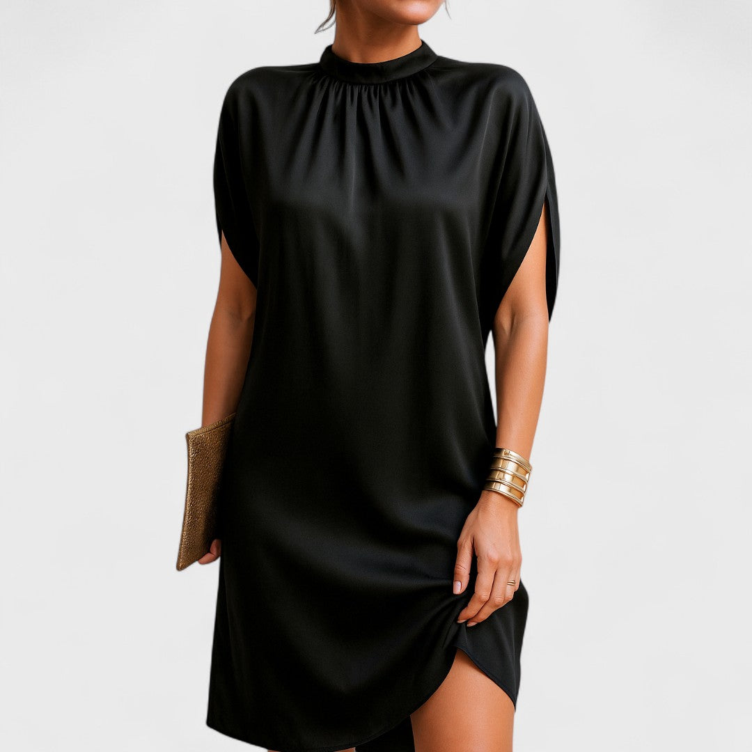 Theresa | Damen Lockeres Minikleid mit Hohem Kragen