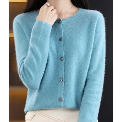Marion | Damen Herbst Wollstrickjacke mit Knöpfen