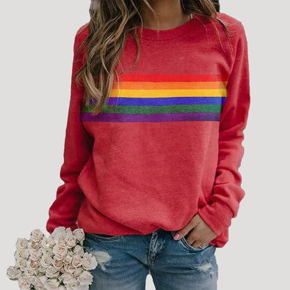 Helene | Damen Frühlings Freizeit-Sweatshirt mit Regenbogenstreifen