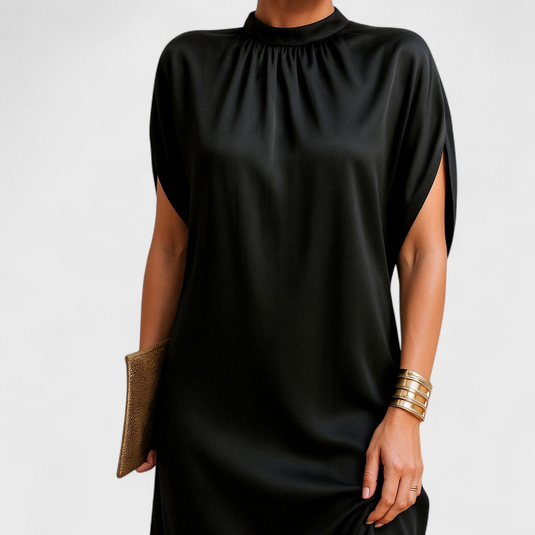 Theresa | Damen Lockeres Minikleid mit Hohem Kragen